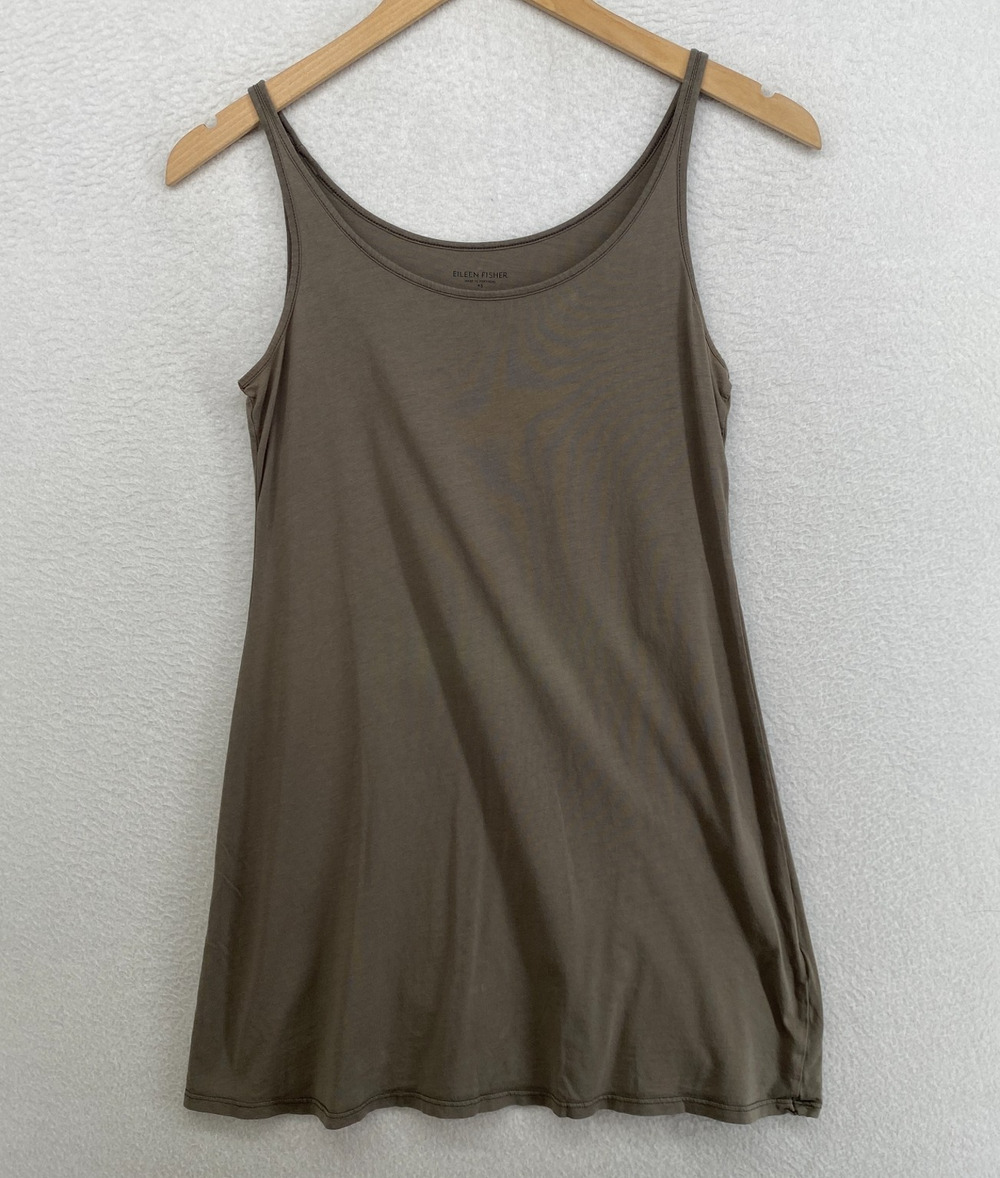 EILEEN FISHER Tank Top Tunic XS Organic Cotton Slub Jersey Scoop Neck Taupe Gray